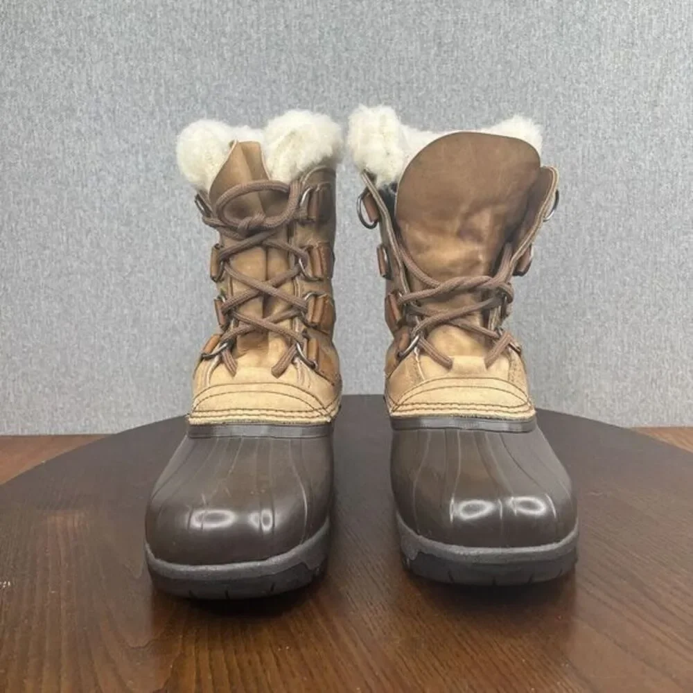 Sorel Alpine Boots Womens Size 7W Brown Leather Shearling Waterproof Snow Winter